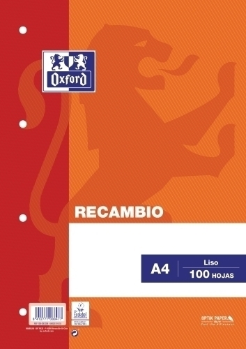 [400173742] RECAMBIO A4 100h 90gr 4 TAL. LISO OXFORD 100430209 NARANJA