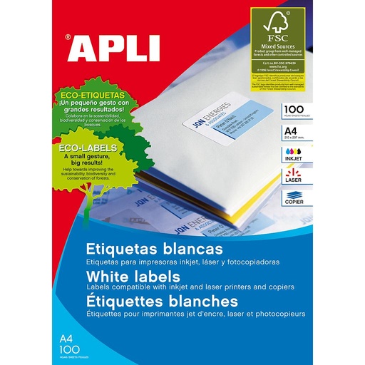 [01276] ETIQUETAS APLI 1276 70X42.4 MM A4 100 HOJAS