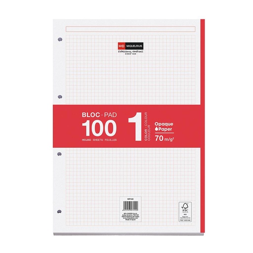[MR7422] RECAMBIO MR7422 NOTEBOOK 1 A4 100h 70gr 4 TALADROS CUADRIC.5x5 ROJO