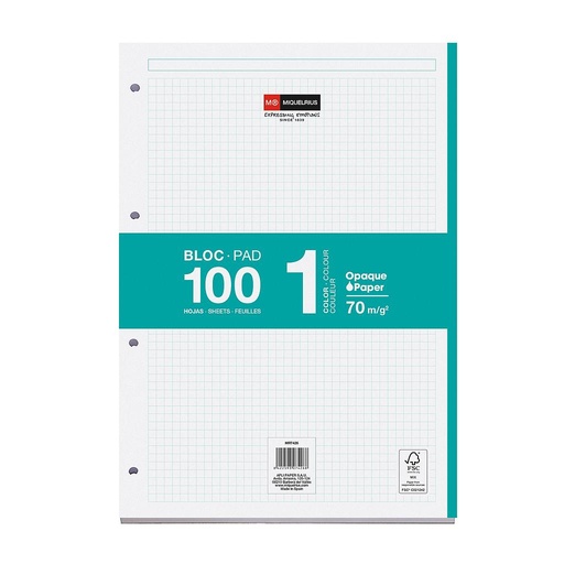 [MR7426] RECAMBIO MR7426 NOTEBOOK 1 A4 100h 70gr 4 TALADROS CUADRIC.5x5 TURQUESA